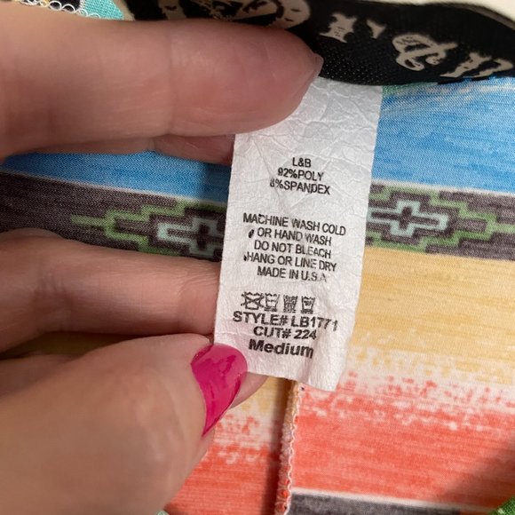 L&B Womens Stripe Top Size MEDIUM Poly Spandex Hi/Low Comfy Shirt Colorful - Picture 5 of 6